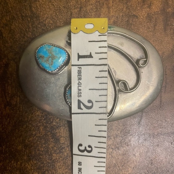 Vintage silver and turquoise belt buckle/sold - Picture 4 of 4